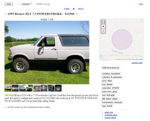 1967 Ford Custom Wagon - A lifted white 1995 Ford Bronco XLT 7.3 Powerstroke is parked on a grassy lawn with a blue sky and some trees in the background. The vehicl…