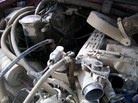 1991 Ford Bronco - A close-up view of various engine components, suggesting a disassembled vehicle.