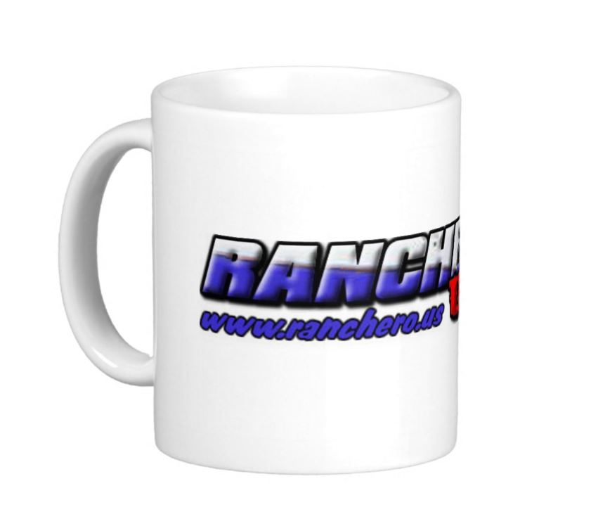 White mug with "RANCHERO" logo and "www.ranchero.us" text
