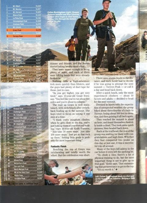 1996 Ford Bronco - Article details mountain climbing achievements and includes photos of hikers on a trail.