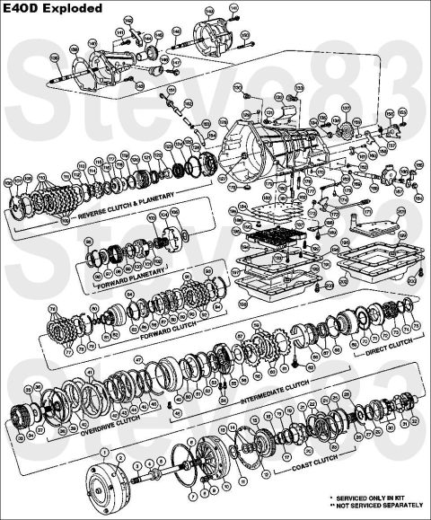 1982 Ford F-100 - E4OD Exploded IF THE IMAGE IS TOO SMALL, click it. 1 Converter Assembly 7902 2 Plug Converter Drain 1/8%uFFFD??x27NPT 87650-S2 3 Shaft Inpu…
