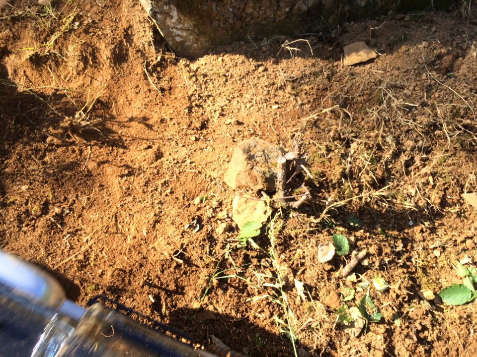 Metal pipe in foreground with dirt and debris