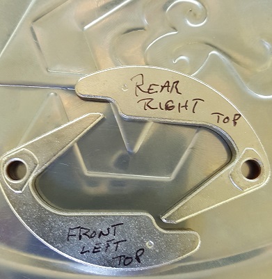 1978 Ford Bronco - Two metal parts are labeled with handwritten text. One part reads "REAR RIGHT TOP" and the other reads "FRONT LEFT TOP".