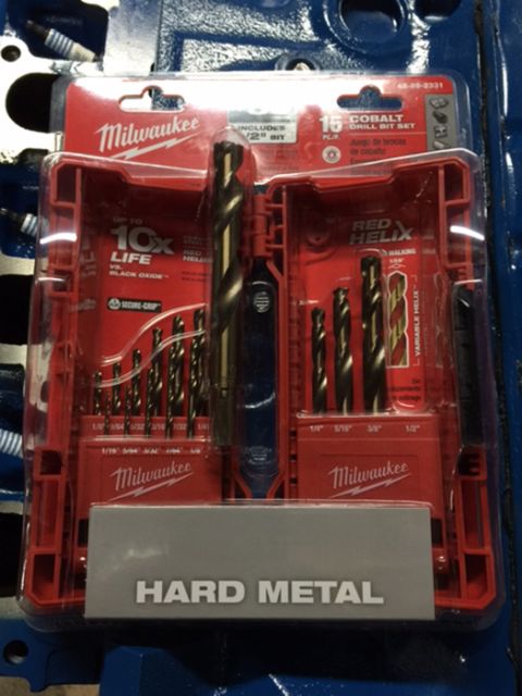 1978 Ford Bronco - A Milwaukee brand 15-piece Cobalt drill bit set is displayed in its red plastic case. The set is labeled for drilling into hard metal.