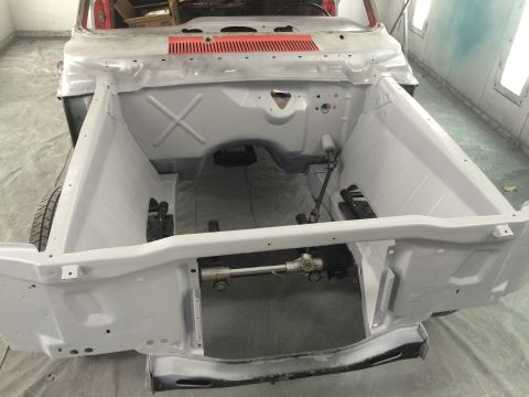 1964 Ford Fairlane - The chassis of a 1964 Ford Fairlane is prepped and primed, ready for further restoration work.