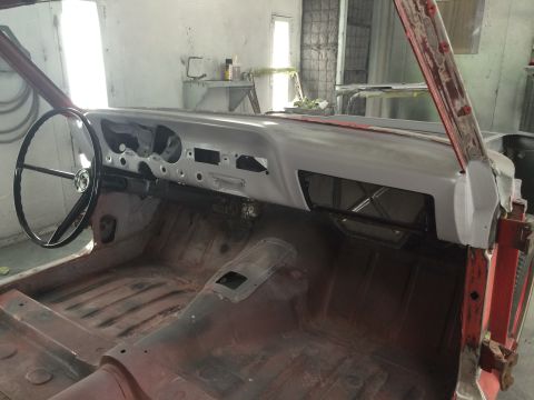 1964 Ford Fairlane - Interior view of a 1964 Ford Fairlane, showing the dashboard and steering wheel during restoration.