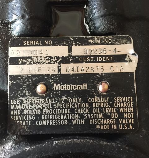 1978 Ford Bronco - This Motorcraft tag shows a manufacturing date of 1978 and part number D4TA2875-CIA.