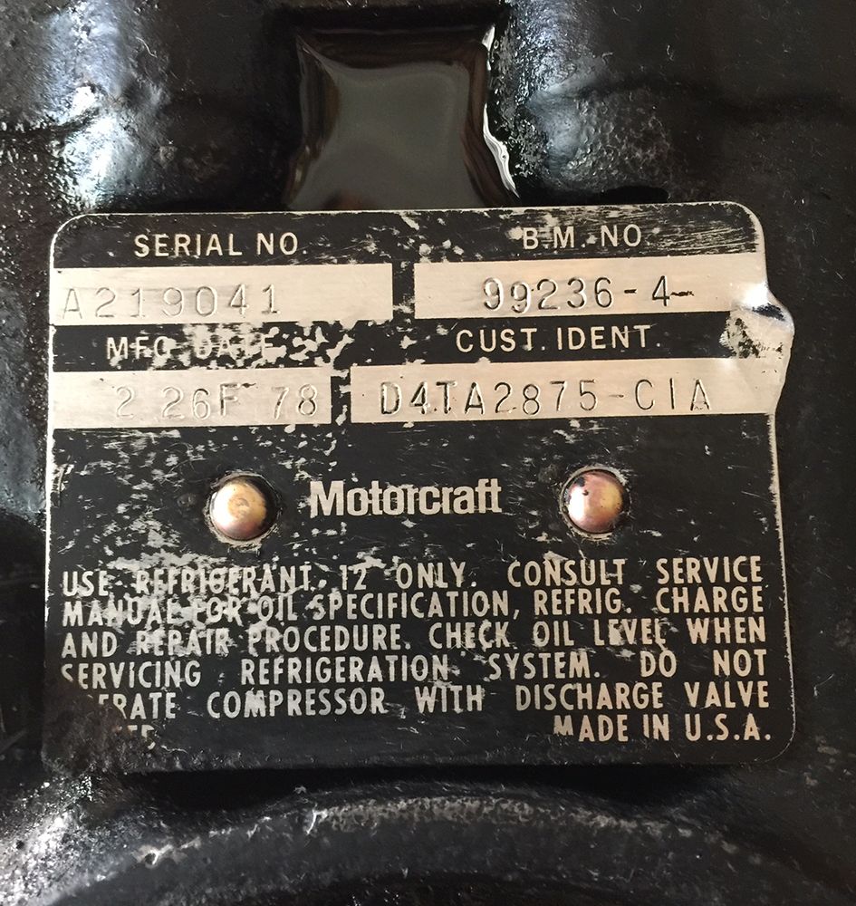 Motorcraft part tag with serial number A219041, MFG DATE 2 26F 78, and part number D4TA2875-CIA