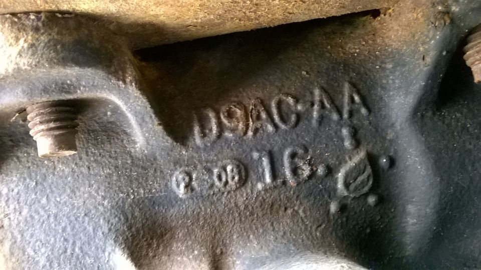 Engine casting with numbers U9AC-AA and 2.08 1.6
