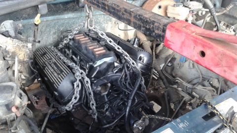 1996 Ford Bronco - got the engine dropped in and bolted to the tranny i decided im going to temporarily use the current tranny despite having almost no revers…
