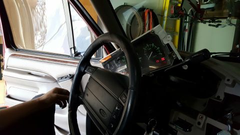 1996 Ford Bronco - Instrument cluster and steering wheel visible inside a 1996 Ford Bronco.