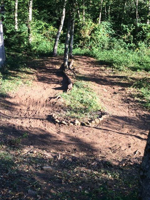 1989 Ford Bronco - A heart shape made of stones is visible on a dirt path in a wooded area.