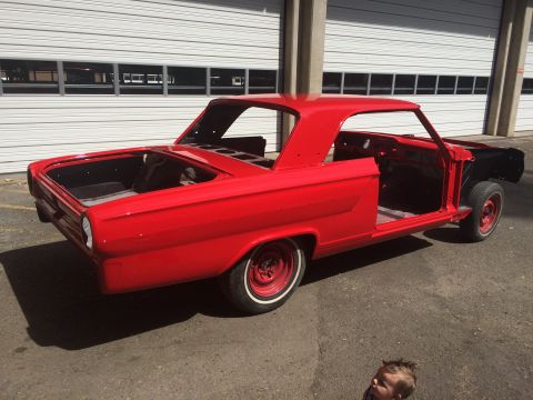 1964 Ford Fairlane - This 1964 Ford Fairlane is shown in red, stripped down for restoration work.