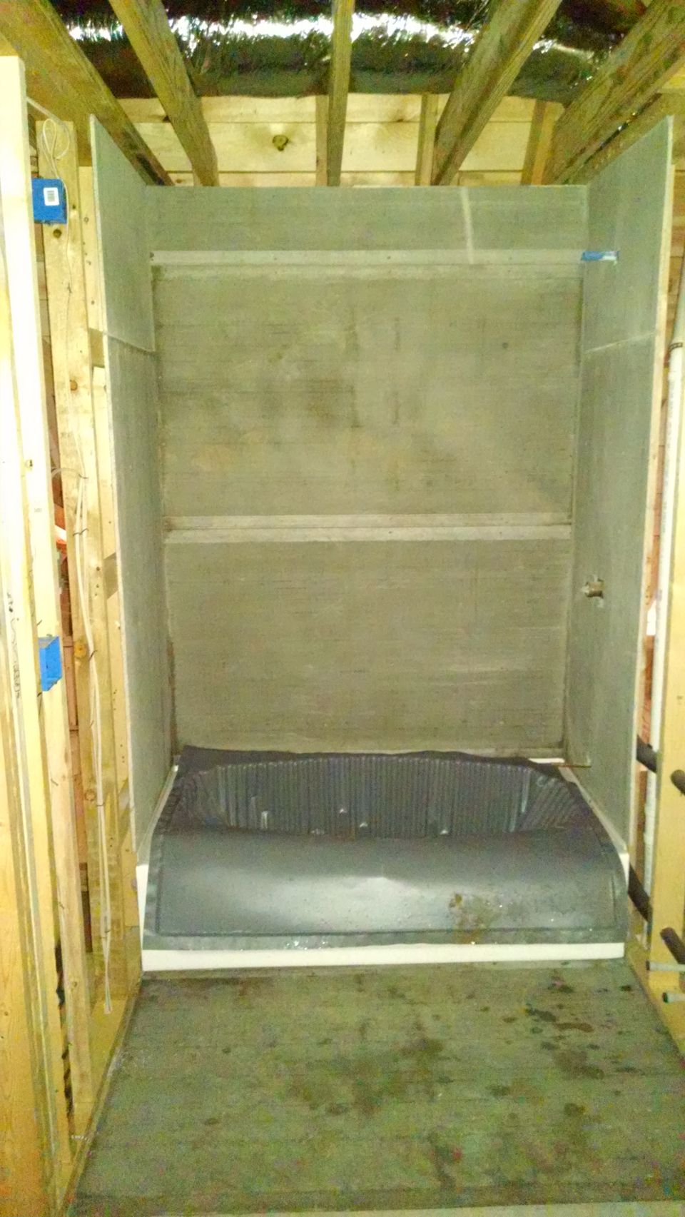 The tile man hung most of the backer board.  This is upstairs looking south.
