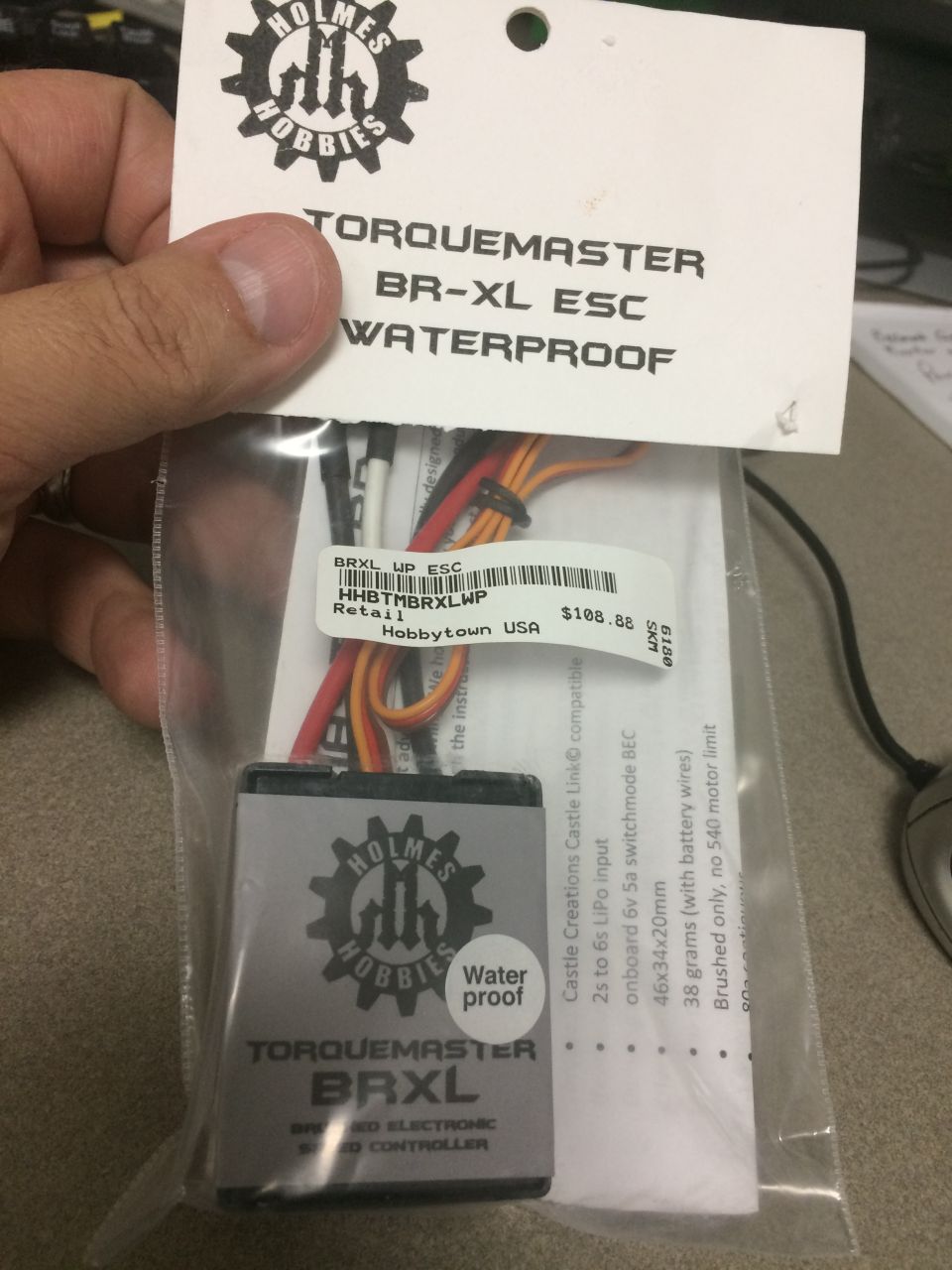 Holmes Hobbies Torquemaster BR-XL ESC waterproof electronic speed controller in packaging.