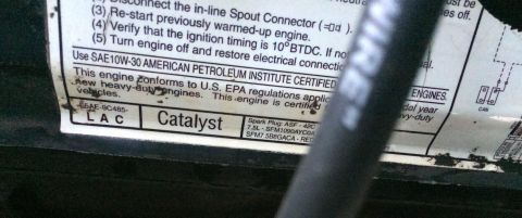 1988 Ford Bronco - This sticker details engine specifications and emissions compliance for heavy-duty vehicles.