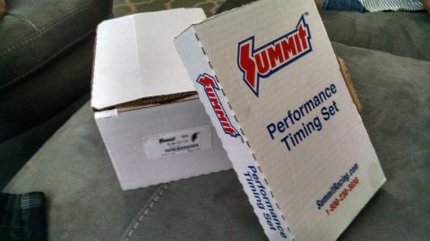 1985 Jeep CJ7 - Two boxes for Summit Performance Timing Sets are shown, one with a product label visible.