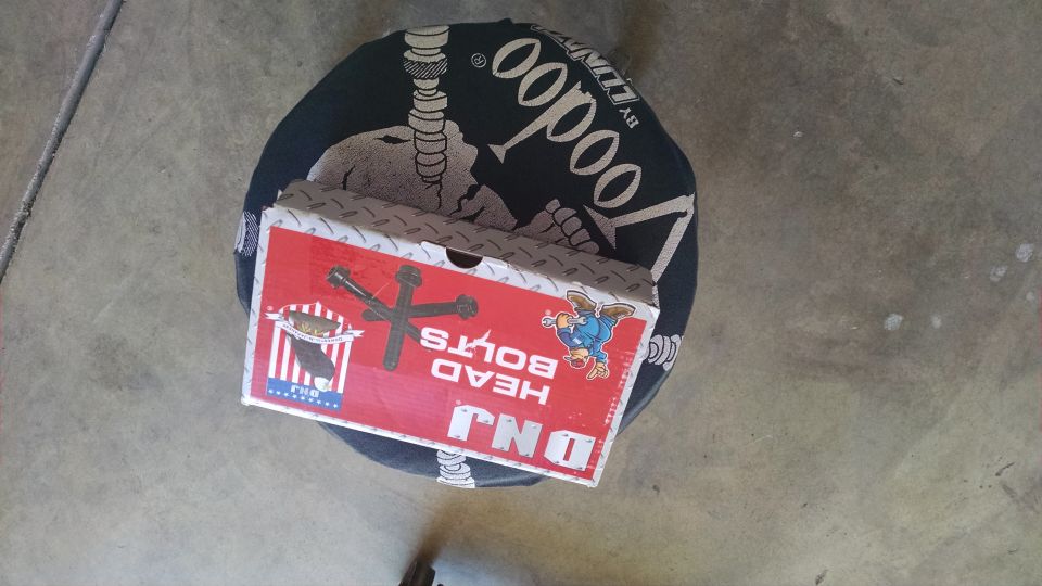 Box of DNJ Head Bolts with cartoon eagle graphic