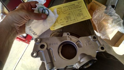 1985 Jeep CJ7 - O-ring instructions accompany a new oil pump part, likely for a vehicle repair or build.