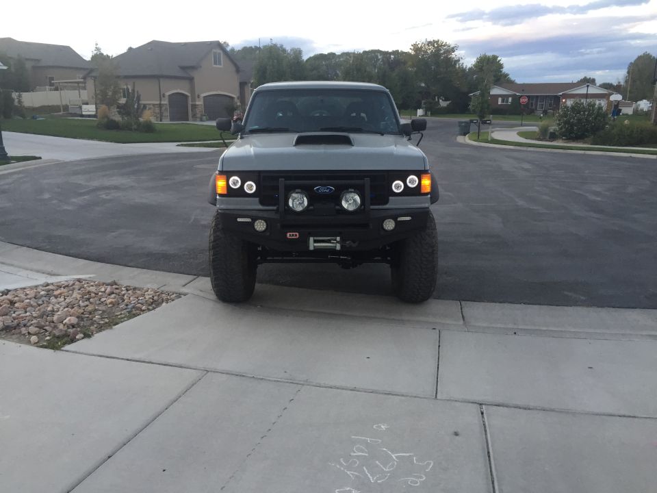 1988 Ford Bronco front view with aftermarket bumper and winch