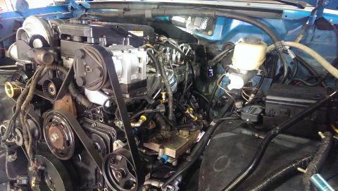1995 Ford Bronco - Engine bay components visible, likely part of a custom build or repair.