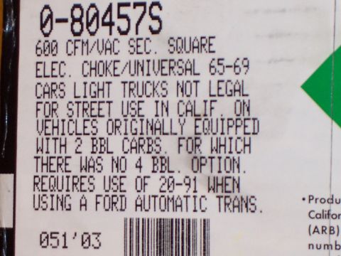 1994 Ford Bronco - This is a label for a vehicle part, detailing its specifications and compatibility.
