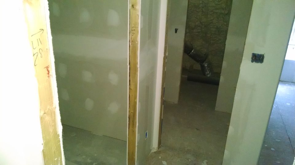 Upstairs looking north through bathroom & closet to 2nd attic.

I spent ~6hrs today sweeping & leaf-blowing the house out, including the wall boxes.