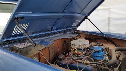 1973 Ford Bronco - Hydraulic lift shafts installed for opening hood. Product from Wildhorses4x4.