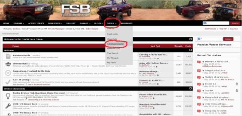 1986 Ford Bronco - A screenshot of the Ford Bronco Forum website, showing various forum sections and recent discussions. The navigation bar at the top include…