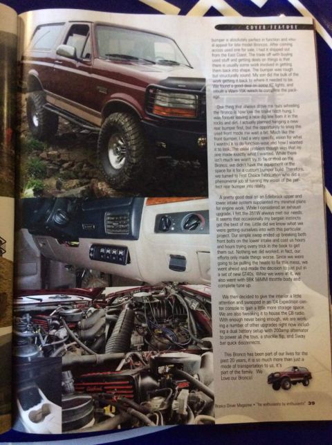 1996 Ford Bronco - A maroon 1996 Ford Bronco is shown in a three-quarter front view, parked on a rocky incline. The text discusses modifications and the vehic…