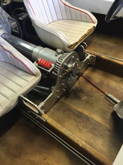 1970 Ford Five Hundred - Interior view of a boat's drivetrain and seating area.