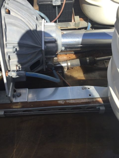 1970 Ford Five Hundred - This image shows a close-up view of a vehicle's transmission and driveshaft components.