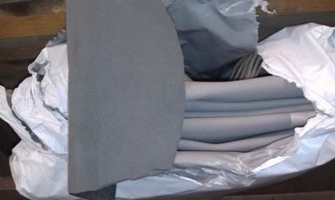 1995 Ford Bronco - Headliner replace, old vs new fabric color. More grey than the old blueish gray.