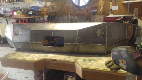1991 Ford Bronco - Custom metal fabrication project in progress on a workbench.