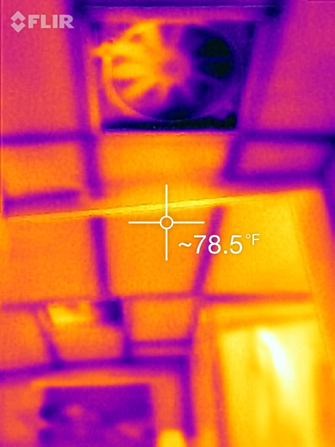 1995 Chevrolet P30 1 Ton - Step Van - A thermal image shows a ceiling fan with a temperature reading of approximately 78.5°F. The FLIR logo is visible in the upper left corner.