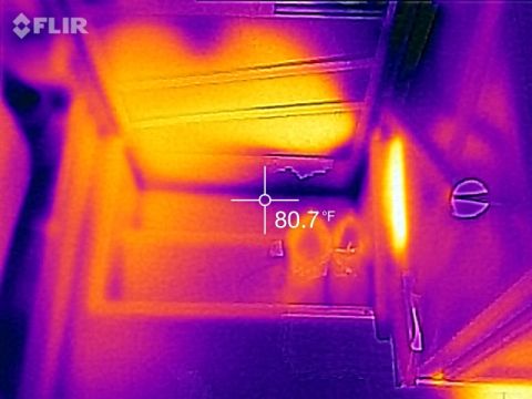 1995 Chevrolet P30 1 Ton - Step Van - Thermal image of an interior space showing a temperature reading of 80.7°F. The space appears to be a compartment with visible structural e…