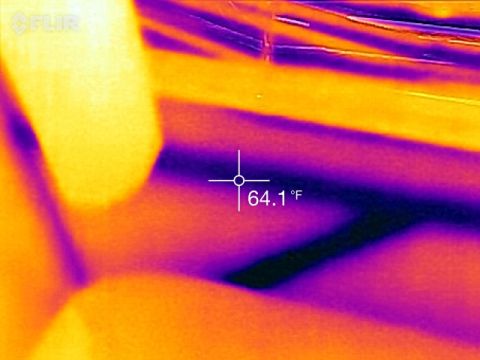 1995 Chevrolet P30 1 Ton - Step Van - FLIR thermal infrared image in orange and purple showing crossed beams or framing with a center crosshair reading 64.1 degrees Fahrenheit.