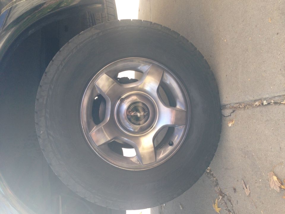 Close-up of a vehicle wheel with a "Limited" center cap
