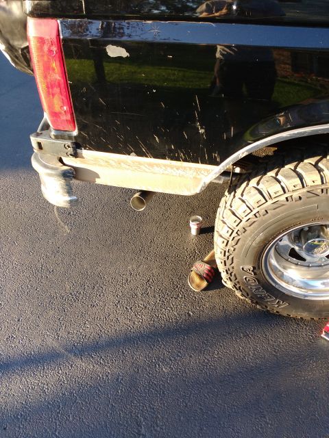 1996 Ford Bronco - Here's the first tailpipe installed, both will jet out behind the rear wheels. My original plan was to have a lightning-style dual exhaust…