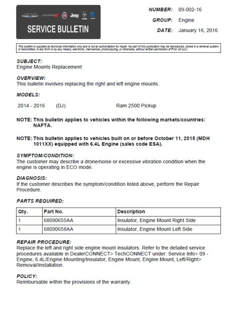 2000 Ford Crown Victoria - This is a service bulletin document titled "Engine Mounts Replacement" with bulletin number 09-002-16, dated January 16, 2016. It details t…