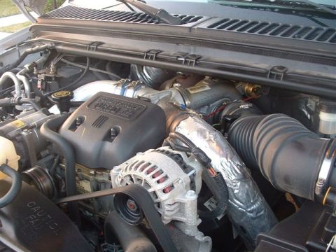1986 Ford Bronco - Close-up view of a diesel engine bay, showing various components and hoses.