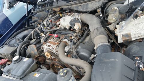 1991 Ford LTD Crown Victoria - The engine bay of a car is shown, with another vehicle partially visible in the background. The engine appears to be from the early 2000s.
