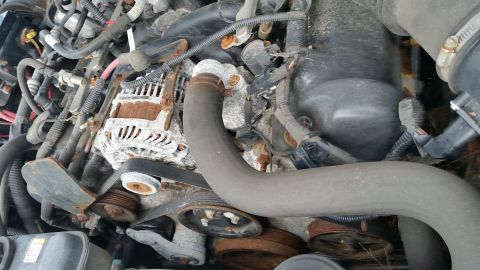 1991 Ford LTD Crown Victoria - The engine compartment shows significant corrosion on various components, including the alternator.