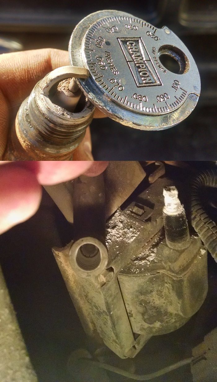 I wonder why it suddenly ran like tee-total $#! ...

I cleaned up the coil, and limped it around for a week waiting for the new MC plugs to arrive.  But now it's back to normal.