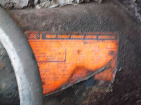 1974 Dodge Challenger - Engine emission control information label from August 1974.