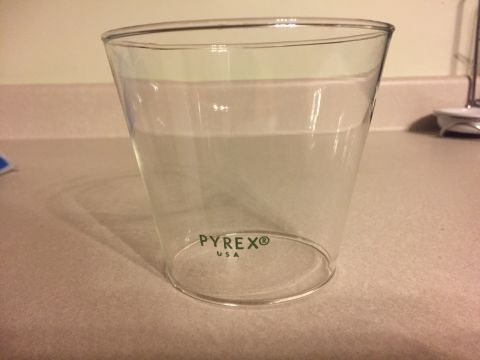 2014 Dodge 1500 - A clear Pyrex USA glass cup sits on a countertop.