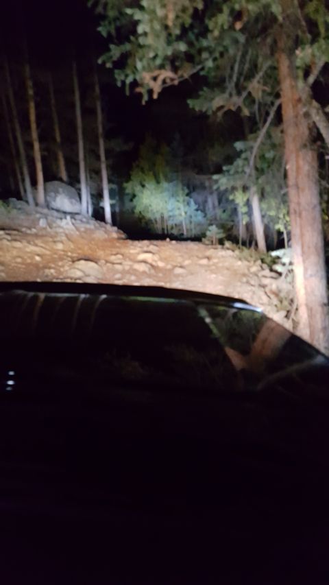 1996 Ford Bronco - Driving on a dirt road at night with headlights illuminating the path ahead.