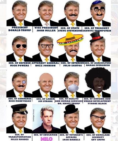 1995 Mercury Grand Marquis - A humorous collage depicts Donald Trump in different guises, each representing a fictional cabinet position.