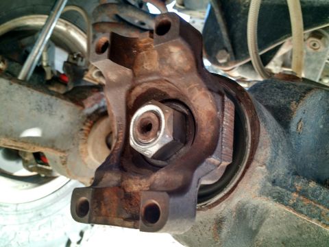 1992 Ford Bronco - Re-threaded with the new pinion nut on. I was able to crank it down even more than what is in the picture and there is almost zero play. Yo…