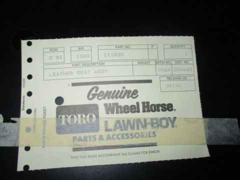 1986 Yamaha BLASTER - A parts picking ticket details a leather seat assembly from Toro Lawn-Boy.
